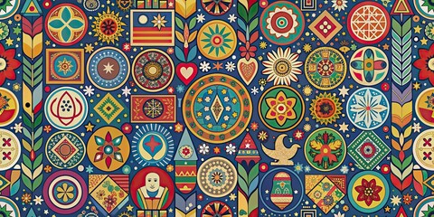 Various global symbols and motifs representing cultural diversity in seamless patterns, diverse, cultural, diversity