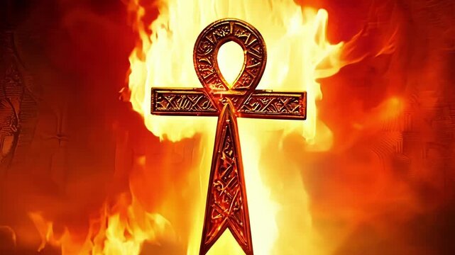 An Egyptian Ankh changes into a mythical phoenix symbolizing rebirth and eternal life.