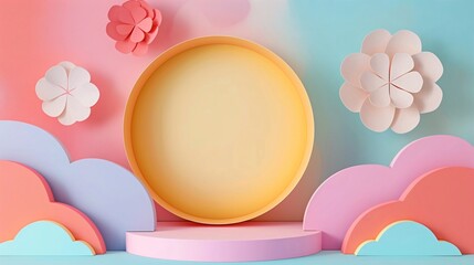 2. Adorable vector background with a paper cut design, showcasing geometric pastel color elements,...