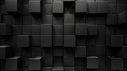 abstract black background with multidimensional cubes wall, black cubes business background 
