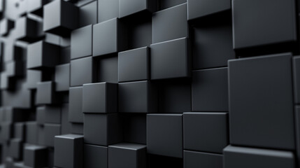 abstract black background with multidimensional cubes wall, black cubes business background 