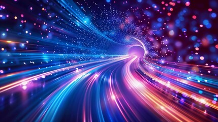 Naklejka premium Digital Data Flow Gradient Lines Vector Background. Big Data Technology Lines. High Speed ​​Light Trails. Information Flow in Virtual Reality Cyberspace. Very beautiful Vector Illustration