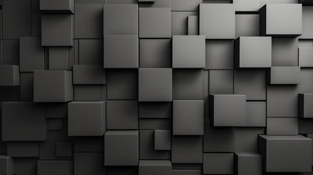 Fototapeta abstract black background with multidimensional cubes wall, black cubes business background 
