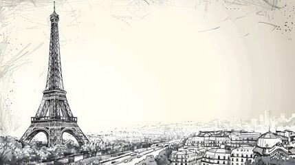 A vintageinspired illustration of the Eiffel Tower against a textured background