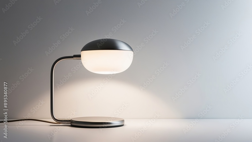 Poster modern desk lamp with a sleek design, illuminating a minimalist workspace.