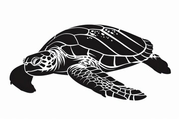 Fototapeta premium Black and white flat vector art of a sea turtle, svg style, isolated on white background, simple vector art design 