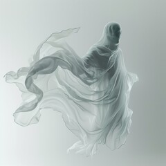 The figure of a person covered in a transparent blow robe,  with no face floating  up looked eerie.