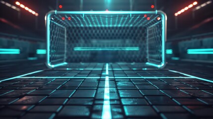 A striking banner showcasing a set piece play in a futuristic soccer match, featuring an ultramodern, supernatural scene, with plenty of copy space for your content