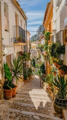 Naklejka premium Picturesque old town of Calpe with charming streets and historic buildings, Comunidad Autonoma de Valencia