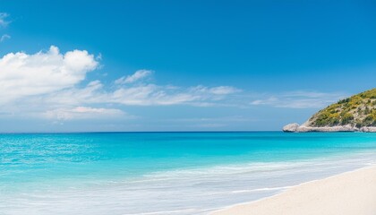 Fototapeta premium Beautiful tropical summer beach, white sand and blue sea waves, nature background, vacation in paradise concept for tourism, vivid colorful.
