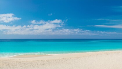 Beautiful tropical summer beach, white sand and blue sea waves, nature background, vacation in paradise concept for tourism, vivid colorful.