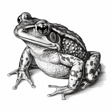 recommend clip art: Black and white Vintage engraved art of a frog portrait isolated on white background, ink sketch illustration, simple vector art design, highly detailed line art, high contrasty