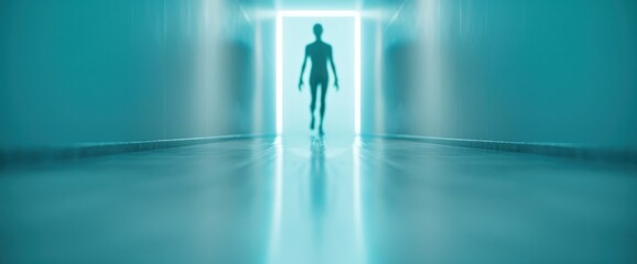 Zombies shopping in a creepy, dimly lit mall, blank space for advertising