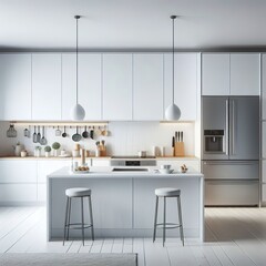 Modern kitchen interior with table minimalist decoration concept design home