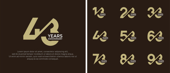 anniversary logo style set, gold and silver color with slash can be use for celebration moment