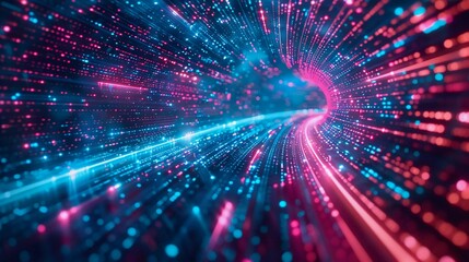 Digital Data Flow Vector Background. Big Data Technology Lines. 5G Wireless Data Transmission. Very impressive High Speed ​​of Light Trails