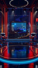 A modern day digital set for an internet show for interviews with a hip hop style