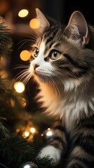 cat and christmas tree  