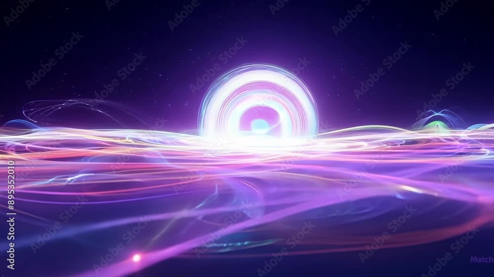 Poster a magical scene of pulsating lights dancing and darting in an otherworldly beat.