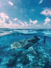 Fototapeta premium A massive whale glides through the open ocean, creating a majestic sight