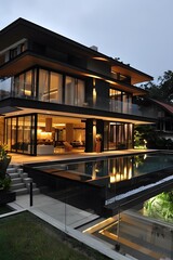 Fototapeta premium Modern Luxury Home With Swimming Pool And Patio