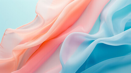 Obraz premium Silk fabric. An abstract minimalist background featuring Ocean Blue, Soft Cyan, and Coral Pink. Clean composition and vibrant color palette, ideal for modern designs.