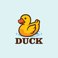 Cartoon a duck floating on water logo vector mascot character