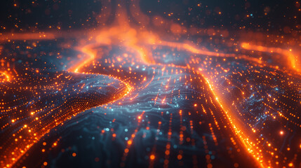 Macro Shot of Digital Data Rays Forming Netherlands Map with Glowing Tech Elements
