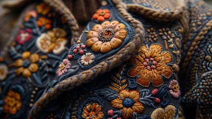 Macro Shot of Intricate Embroidery on Traditional German Lederhosen