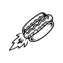 simple hotdog rocket line art style sketch classic vintage design illustration