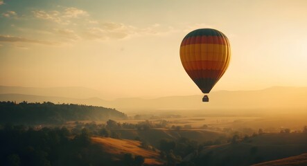 Naklejka premium Hot air balloon, beautiful landscape with hot air balloon flying in the sky for travel destination.