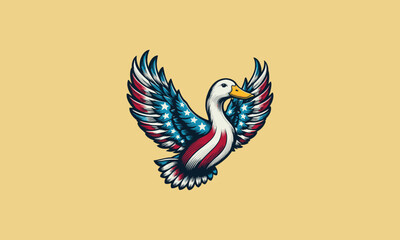 Naklejka premium flying duck with american flag vector mascot design