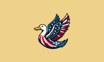 Fototapeta premium flying duck with american flag vector mascot design
