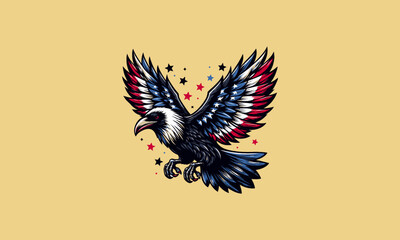 Obraz premium flying crow with american flag vector mascot design