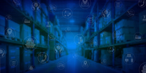 Smart Warehouse Logistics background with Digital connect system with integrated circles and Logistics icon. Generative Ai