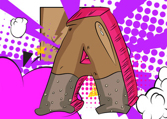 Cartoon Letter A, comic book Alphabet. Retro vector comics pop art design.
