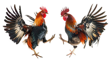 Fighting cocks isolated on white background, Generation AI