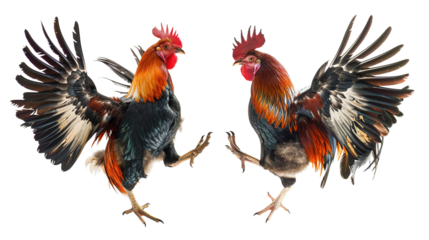 Fighting cocks isolated on white background, Generation AI