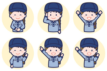 女性郵便配達員のポーズセット_01