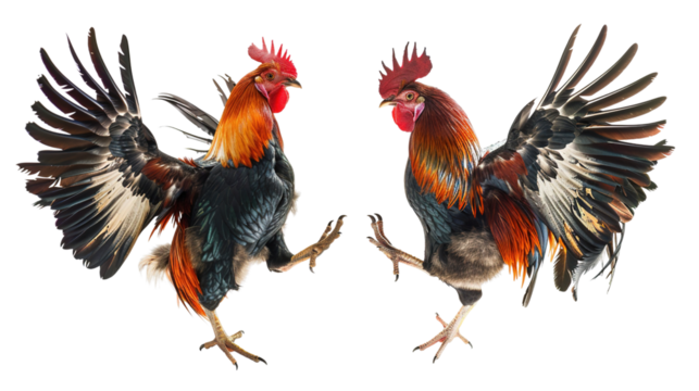 Fighting cocks isolated on white background, Generation AI