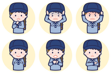 女性郵便配達員のポーズセット_05