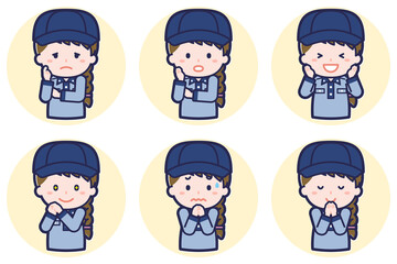 女性郵便配達員のポーズセット_04