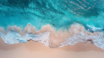 Aerial View of Blank White Sandy Beach with Turquoise Water for Text or Graphics