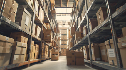 Organized Haven: Warehouse Overflowing with Files and Shelves shelves storage boxes