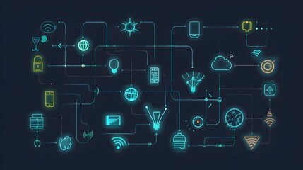 Interconnected Smart Lighting Systems Concept with Mesh Line Icons