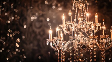 Photo of crystal chandelier in luxurious setting with space for text