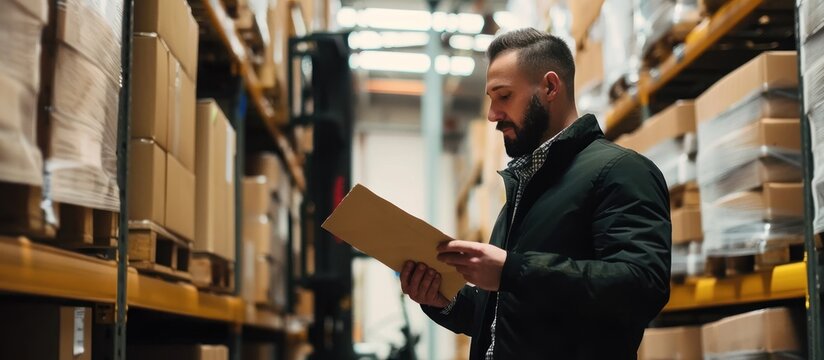 Warehouse worker reviewing inventory