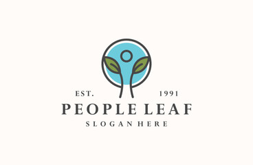People leaf logo vector icon illustration vintage style