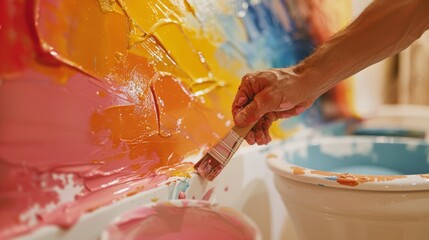Obraz premium A homeowner selecting paint colors for their bathroom, considering options that resist moisture and mold