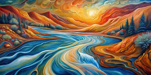 Abstract painting representing flowing water